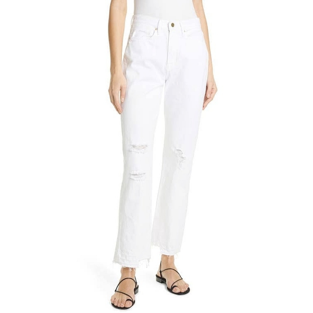 FRAME Le Hollywood Crop White Step Hem Denim Jeans